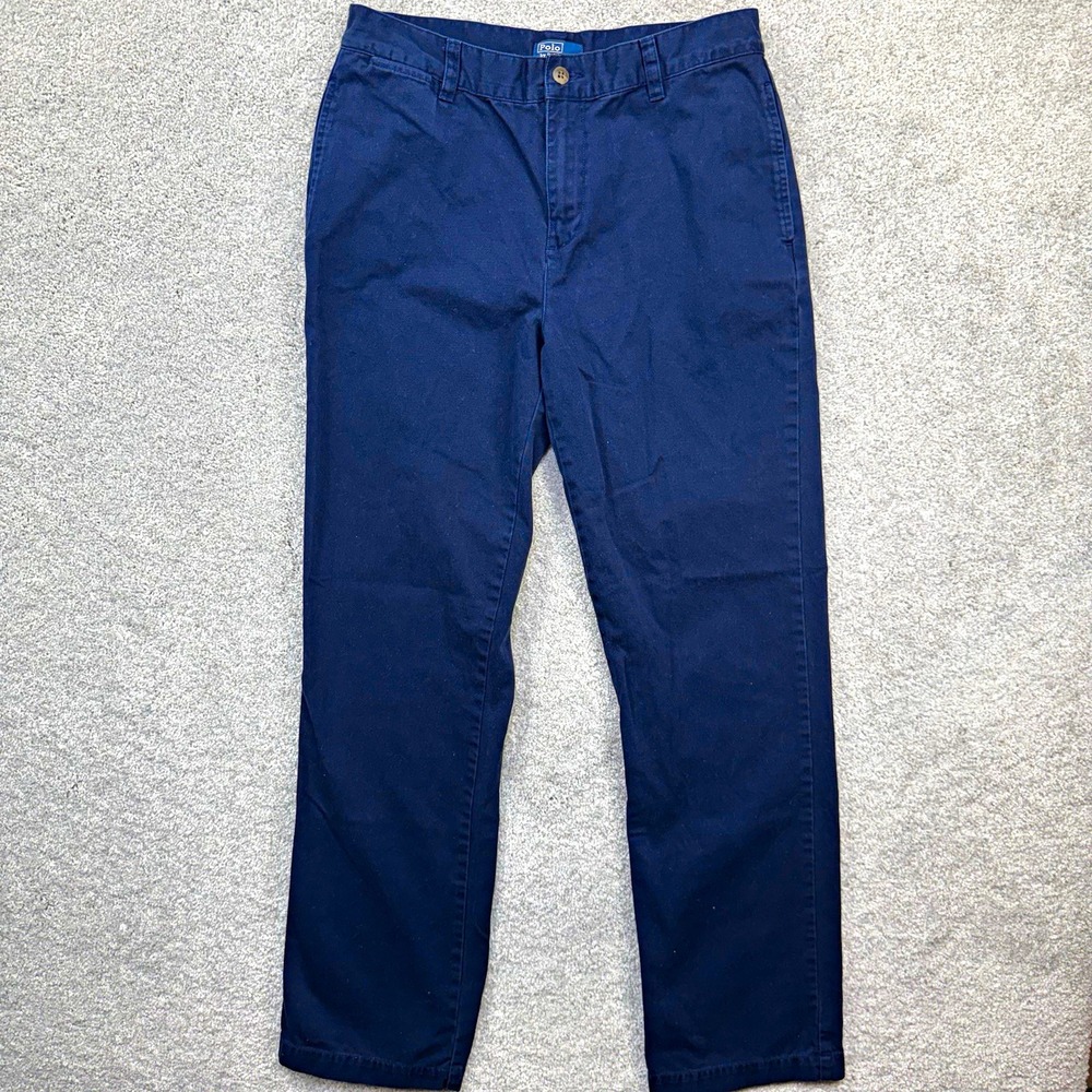 Polo Ralph Lauren Boys Pants Size 20 Navy Blue Classic Chino Flat Front Cotton